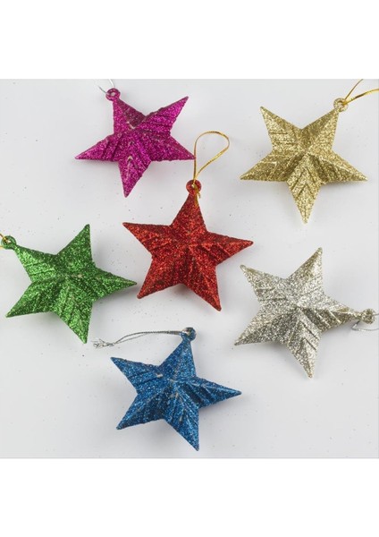 6'lı Simli Yıldız Figürlü Yılbaşı Ağaç Süsü fiyatları