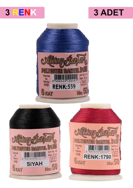 3 Adet Altınbaşak Oya ve Dantel Ipi 20 gr - Royaleks - No: Siyah - 1790 - 559
