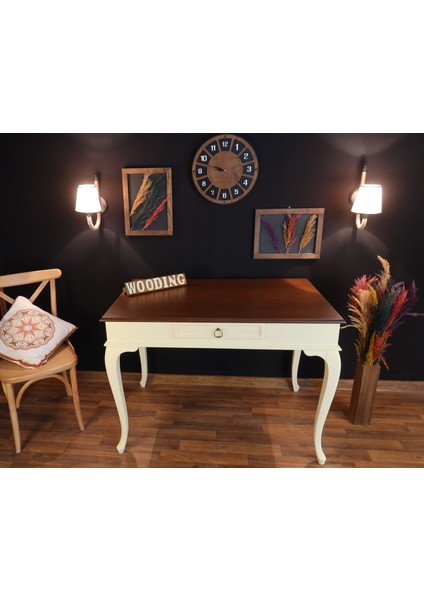 120 cm Çekmeceli Masif Krem Ceviz Çalışma Masası modelleri
