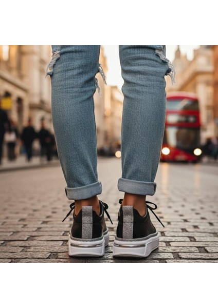 Siyah Simli Sneakers Premium Kadın Ayakkabı