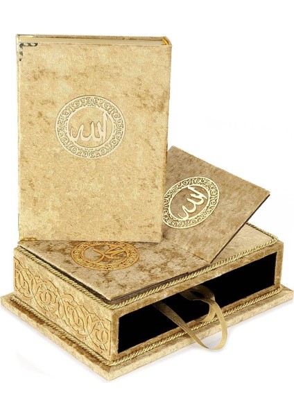 Masa Üstü Rahleli Kadife Kaplı Sandıklı Kuranı Kerim Seti - Rahiya Serisi Gold fırsatları
