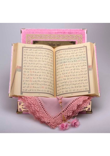Şal + Tesbih + Kuran Hediye Seti (Orta Boy, Bebe Pembe, Gold Pleksi) fırsatları