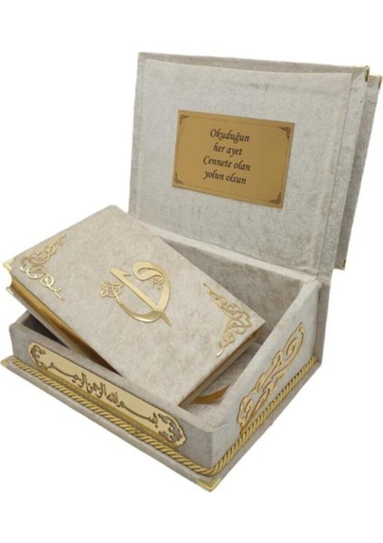 Hediye Kuranı Kerim Seti Rahleli Kadife Kutulu Krem