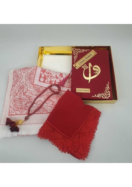 Bordo Hediye Kuranı Kerim Seti Örtü Tespih Seccade Ayraç fırsatları