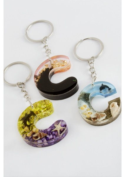 C Harfli Epoksi Anahtarlık