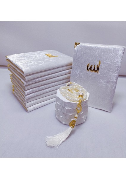 Hira Tasarım 10 Adet Kadife Kaplı Yasin-I Şerif ve Tesbih Set Mevlit Kitabı (Tül Keseli)