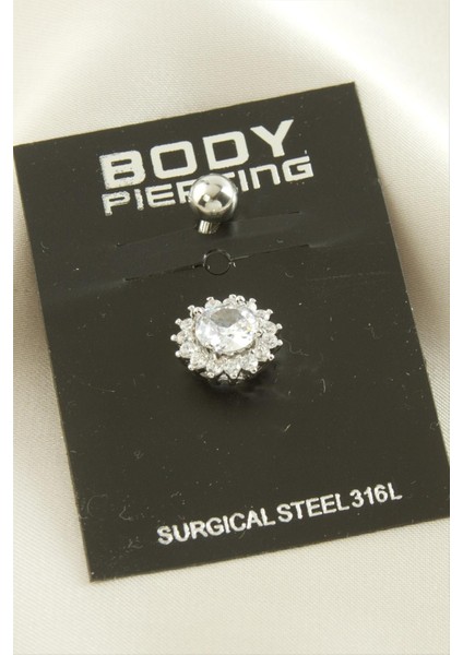 Çiçek Zirkon Taşlı Çelik Piercing 1 Adet