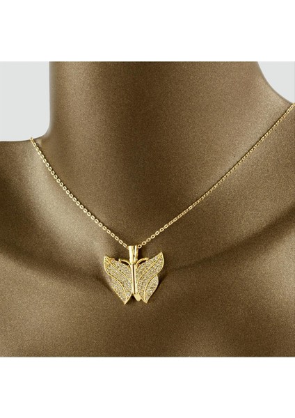 Kelebek Figürlü Açılır Kapanır Zirkon Taşlı Trend Kolye