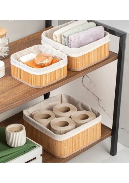 3'lü Set Bambu Düzenleyici Organizer Sepet Kare