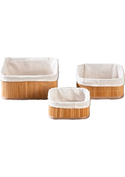 3'lü Set Bambu Düzenleyici Organizer Sepet Kare fırsatları