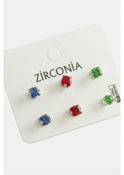 6 Adet Kare Zirkon Tek Taşlı Küpe