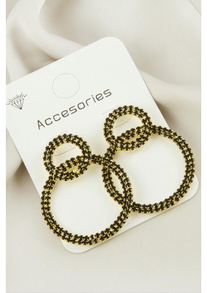 Siyah Renkli Halka Suyolu Taşlı Küpe