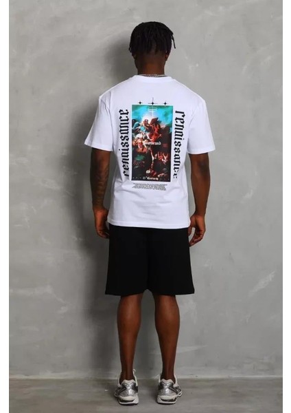 Unisex Oversize Baskılı Bisiklet Yaka T-Shirt - Beyaz fırsatları