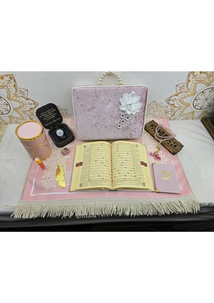 Kişiye Özel Kuranı Kerim Seti Mealli Orta Boy Mealli Kuranı Kerim Seti Pembe Renk modelleri