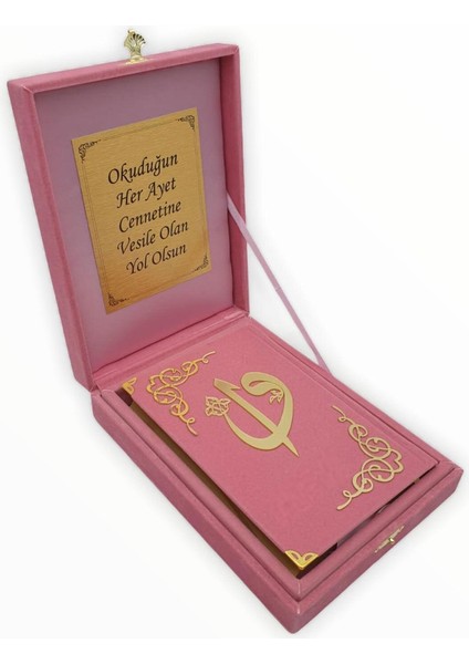 Dini Hediye Kuranı Kerim Seti Plaketli Kadife Kutulu Orta Boy