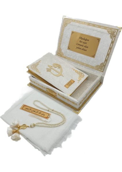 Kuranı Kerim Hediye Kuranı Kerim Seti Özel Kadife Kutulu Krem