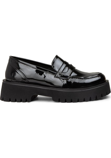 Kadın Siyah Rugan Loafer Ayakkabı - KP004ZSYHE03