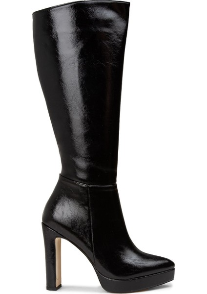 Kadın Siyah Rugan Platform Topuklu Çizme - K0606ZSYHM01