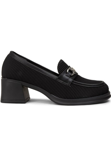 Kadın Siyah Topuklu Loafer Ayakkabı - K1463ZSYHC01