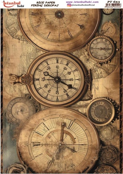 Pirinç Dekopaj Kağıdı 30X42CM PT-653 Saat ve Pusula