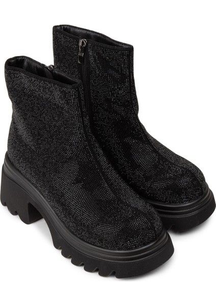 Kadın Siyah Taşlı Fermuarlı Bot - K2056ZSYHC01 modelleri