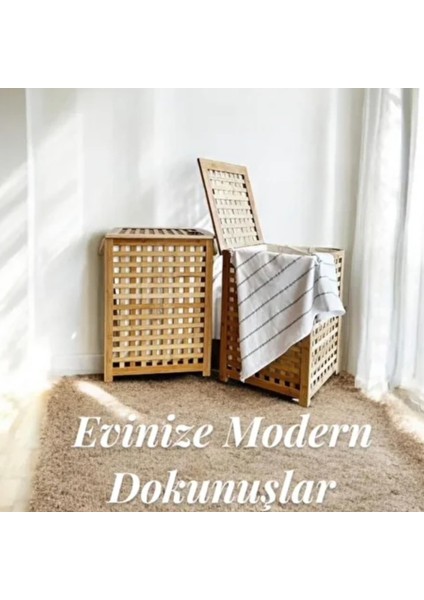 Bambu Kapaklı Kirli Çamaşır Sepeti Kumaş Torbalı Şık Kirli Sepeti indirimleri