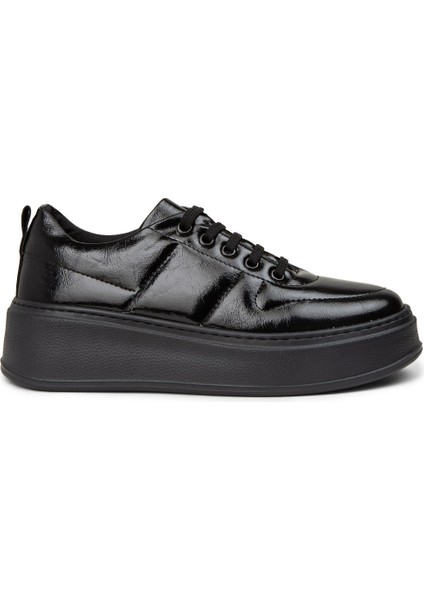 Kadın Vintage Rugan Siyah Sneaker Ayakkabı - CE483ZSYHC01