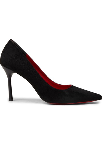 Kadın Siyah Süet Stiletto Topuklu Ayakkabı - P4539ZSYHM03