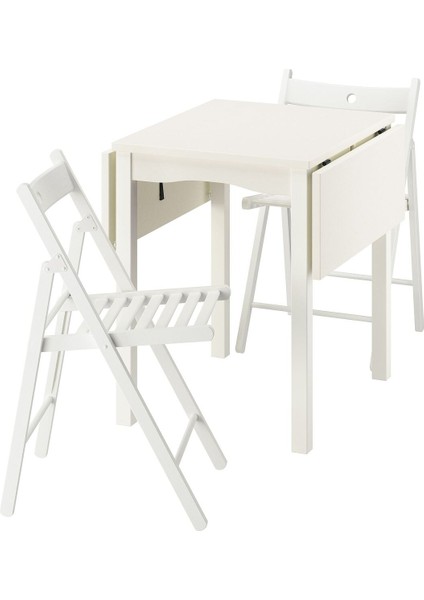 Mutfak Masası Takımı, Beyaz, 2 Sandalyeli, Katlanabilir