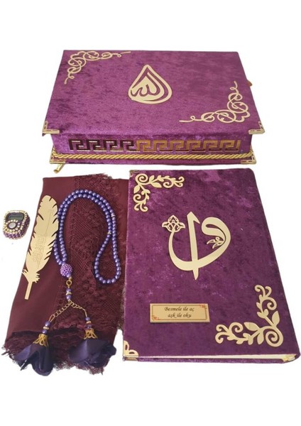 Kişiye Özel Reşal Ayaklı Kutulu Orta Boy Kur'an-I Kerim(Mürdüm) fırsatları