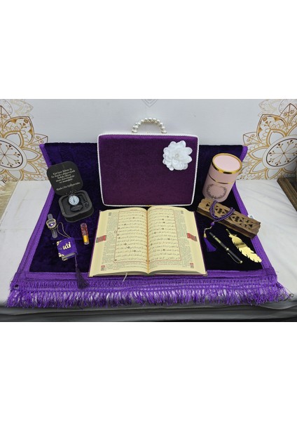 Kişiye Özel Kuranı Kerim Seti Mor Renk Orta Boy Mealli Kuran Ful Set Süs