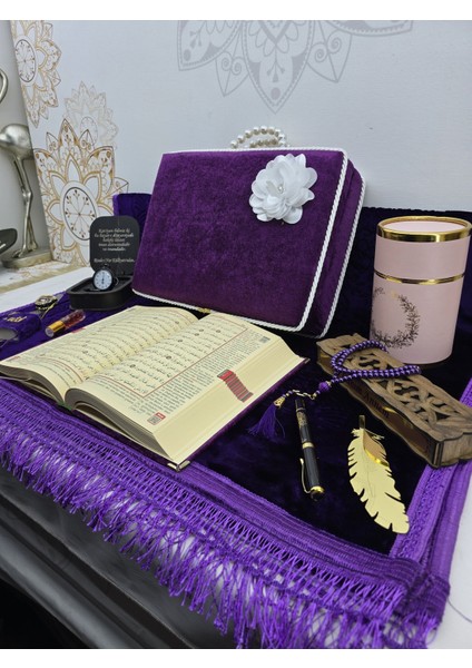 Kişiye Özel Kuranı Kerim Seti Mor Renk Orta Boy Mealli Kuran Ful Set Süs