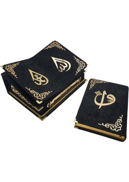 Kuranı Kerim Seti Rahleli Kadife Kutulu Siyah Kuranı Kerim