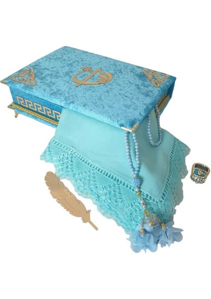 Kişiye Özel Reşal Ayaklı Kutulu Orta Boy Kur'an-I Kerim (Turkuaz) modelleri