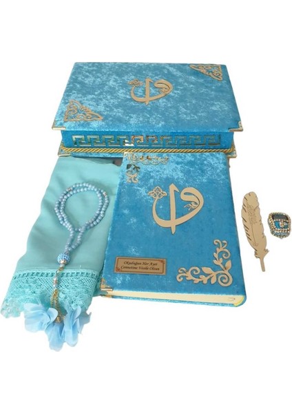 Kişiye Özel Reşal Ayaklı Kutulu Orta Boy Kur'an-I Kerim (Turkuaz) fırsatları