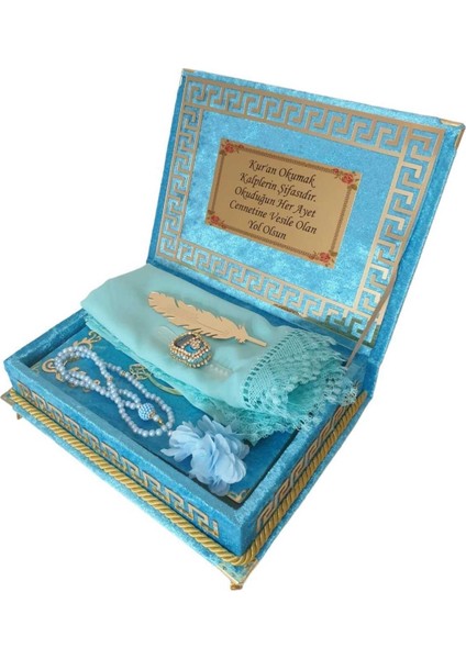 Kişiye Özel Reşal Ayaklı Kutulu Orta Boy Kur'an-I Kerim (Turkuaz) indirimleri