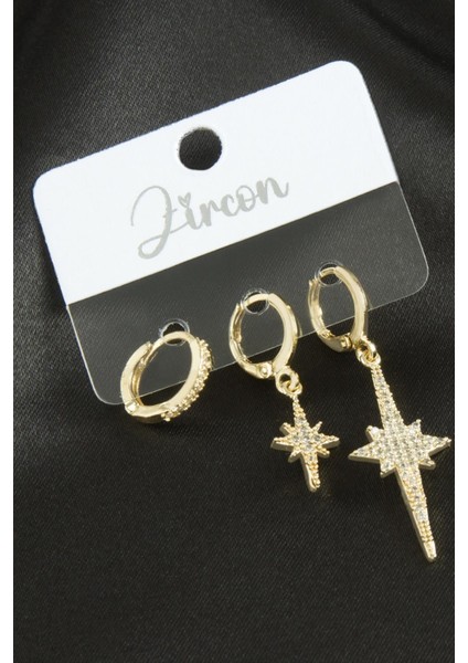 3 Adet Şimşek Zirkon Taşlı Küpe