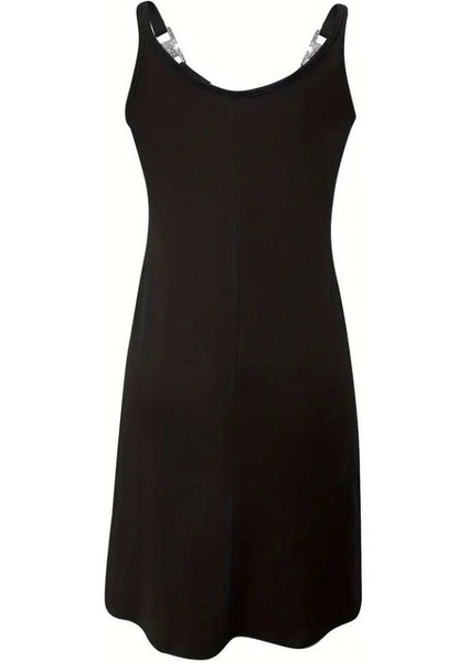 Kadın Askılı V Yakalı Toka Detaylı Janjan Krep Elbise indirimleri