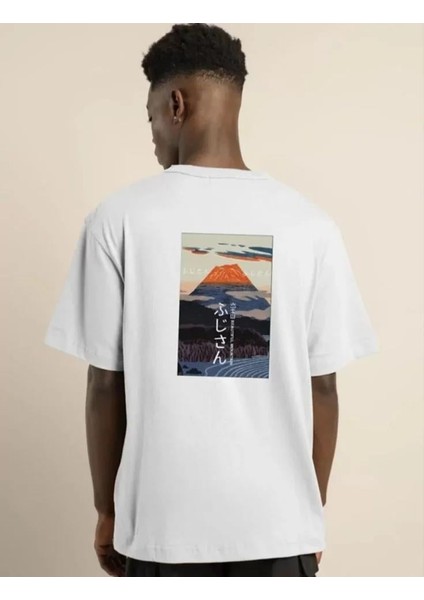 Unisex Bisiklet Yaka Baskılı Oversize T-Shirt - Beyaz fırsatları