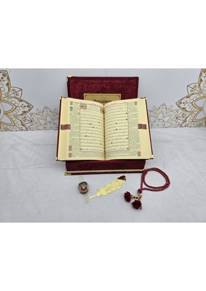 Kişiye Özel Kuranı Kerim Seti Kırmızı Set Mealli Kuranı Kerim modelleri