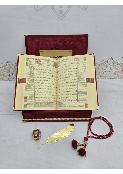 Kişiye Özel Kuranı Kerim Seti Kırmızı Set Mealli Kuranı Kerim fırsatları