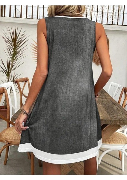 Kadın Askılı Yuvarlak Yakalı Kot Görünümlü Kısa Süprem Elbise fırsatları