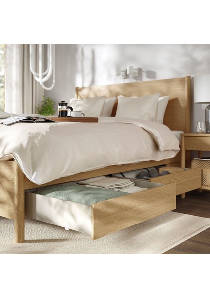 Çift Kişilik Baza, Meşe Kaplama, 180X200 Cm, 4 Çekmeceli fırsatları