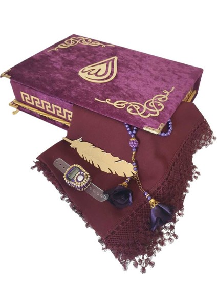 Dini Hediye Kişiye Özel Reşal Ayaklı Kutulu Orta Boy Kur'an-I Kerim(Mürdüm) fiyatları