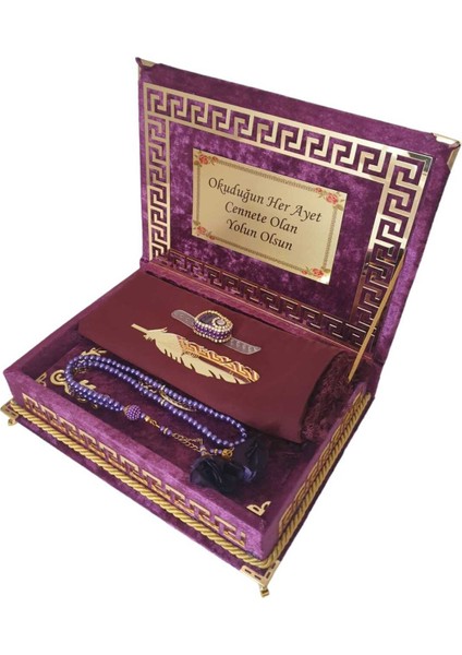 Dini Hediye Kişiye Özel Reşal Ayaklı Kutulu Orta Boy Kur'an-I Kerim(Mürdüm) indirimleri