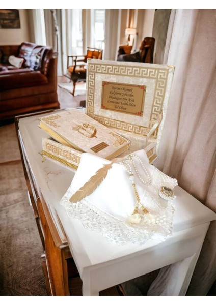 Kuranı Kerim Hediye Kuranı Kerim Seti Kadife Kutulu Krem indirimleri