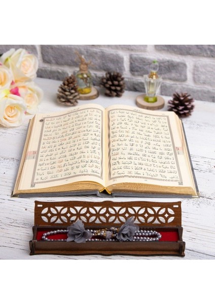 Hediyelik Kur'an-I Kerim Kadife Gri Tespihli Ah.kutu Orta B.