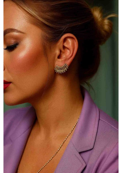 Işıltılı Altın Renkli Zarif Kulak Manşeti Küpe