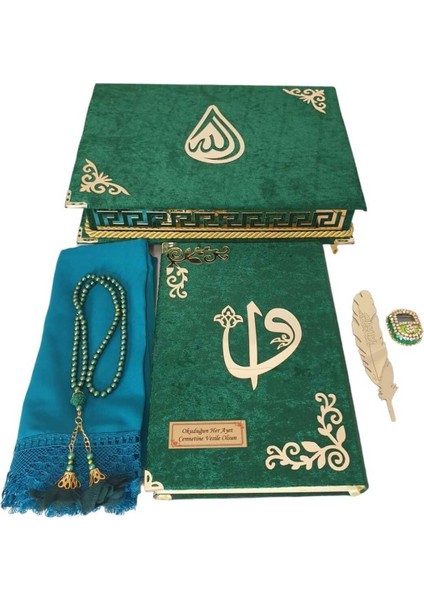 Kişiye Özel Reşal Ayaklı Kutulu Orta Boy Kur'an-I Kerim -(Yeşil) fırsatları