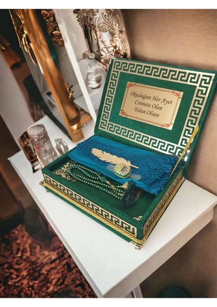 Kişiye Özel Reşal Ayaklı Kutulu Orta Boy Kur'an-I Kerim -(Yeşil) indirimleri